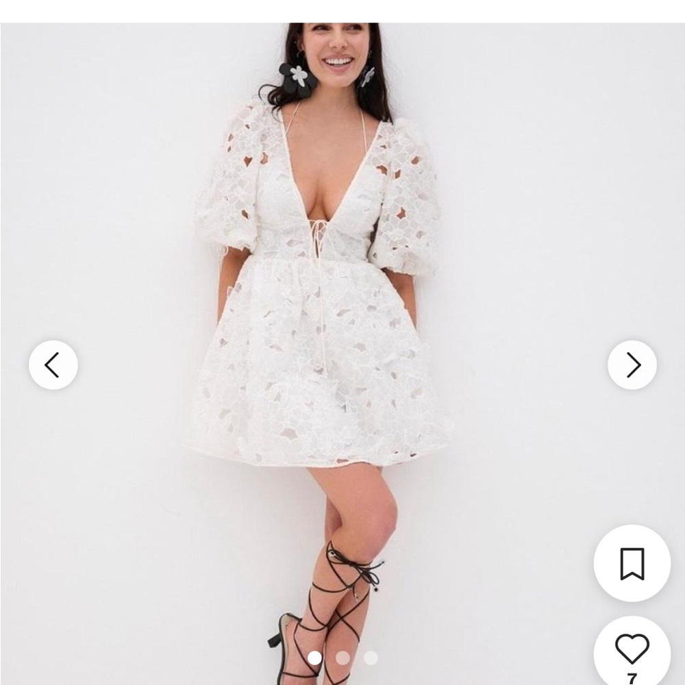 For Love And Lemons White Puff Sleeve Mini Dress